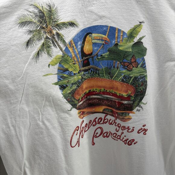 Vintage Cheeseburger In Paradise Jimmy Buffet T-shirt 1985 Size 2XL White EUC - Picture 1 of 6